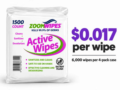 Zoom Active Quick-Sanitizing Wipes, 4-Roll Case (6,000 Wipes)