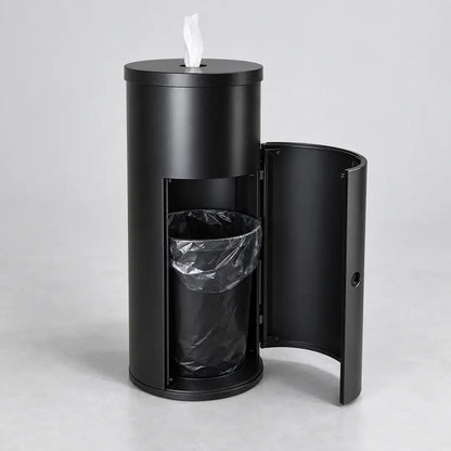 Black Standing Wipe Dispenser, 36in with Trash Bin