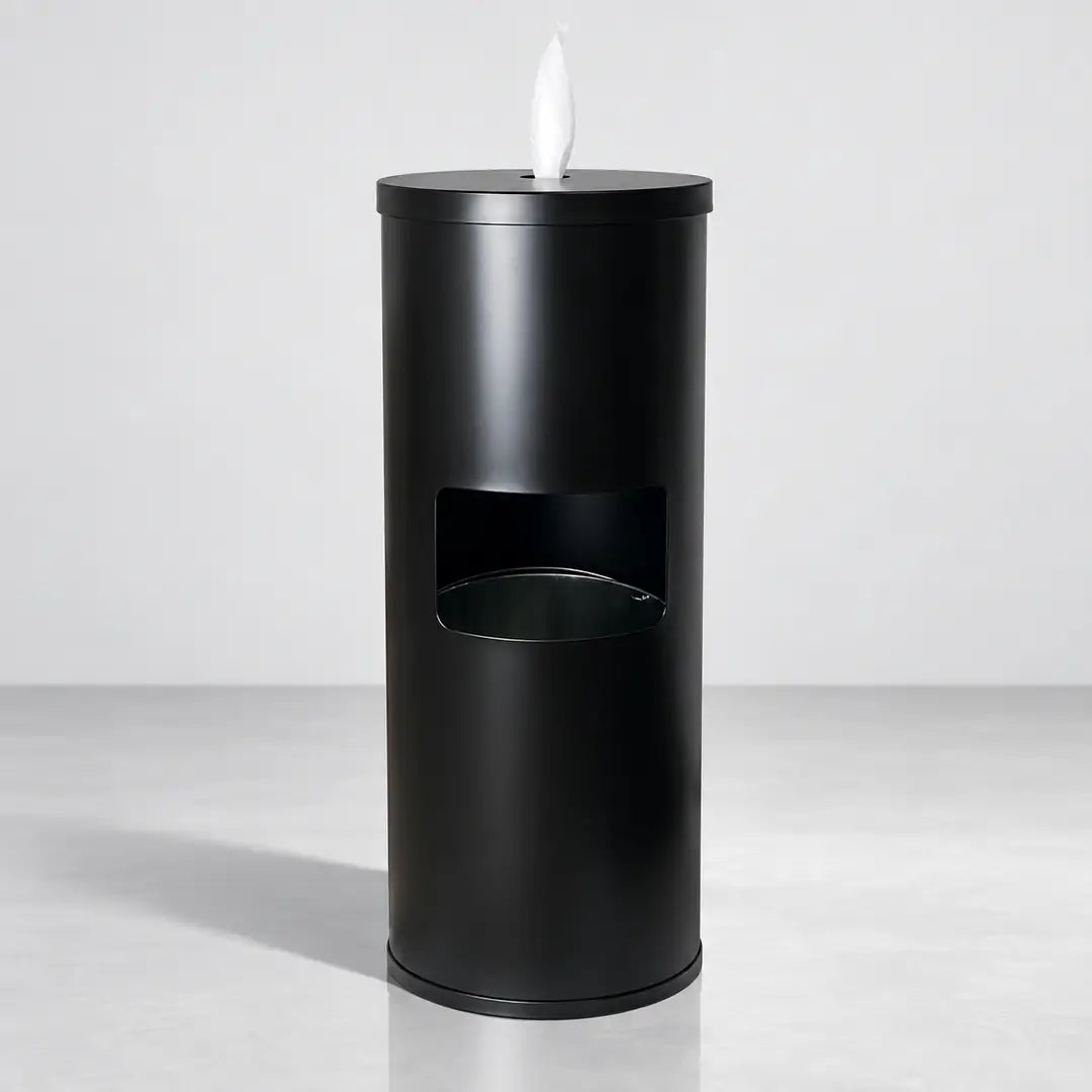 Black Standing Wipe Dispenser, 36in with Trash Bin