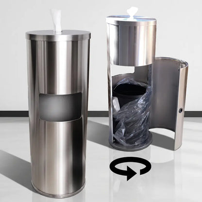 Stainless Steel Standing Wipe Dispenser, 36in with Trash Bin