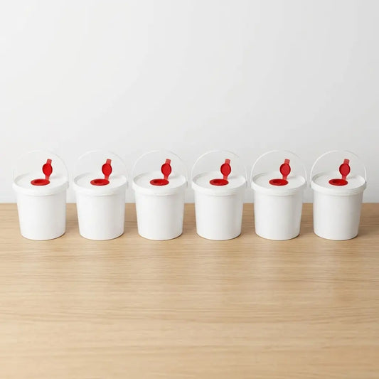 Wipe Dispenser Buckets, 6-Pack with Dispensing Lids